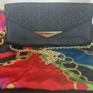 GUESS Black and Gold Clutch with Chain